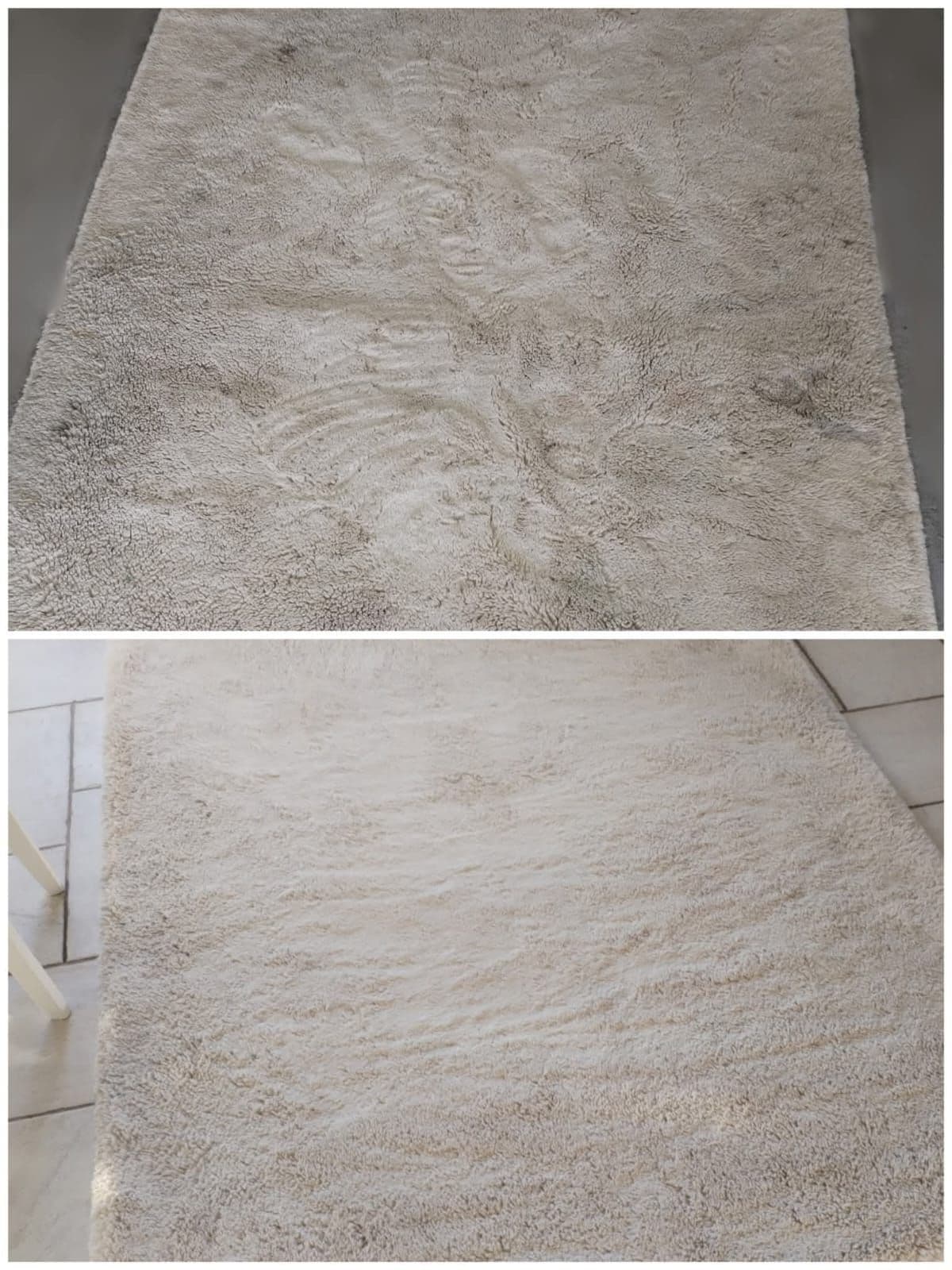 Tapis blanc à poils - Avant / Après